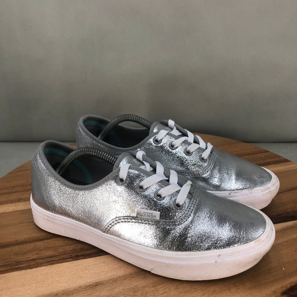 Vans Authentic ComfyCush Silver Metallic Casual Sneakers Shoes Womens Size 7.5